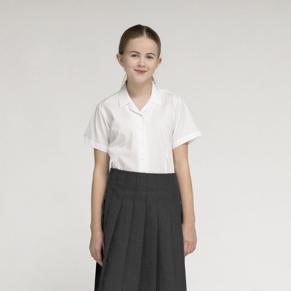 Fitted Short Sleeve, Non Iron Revere Collar Eco-Blouse - Twin Pack