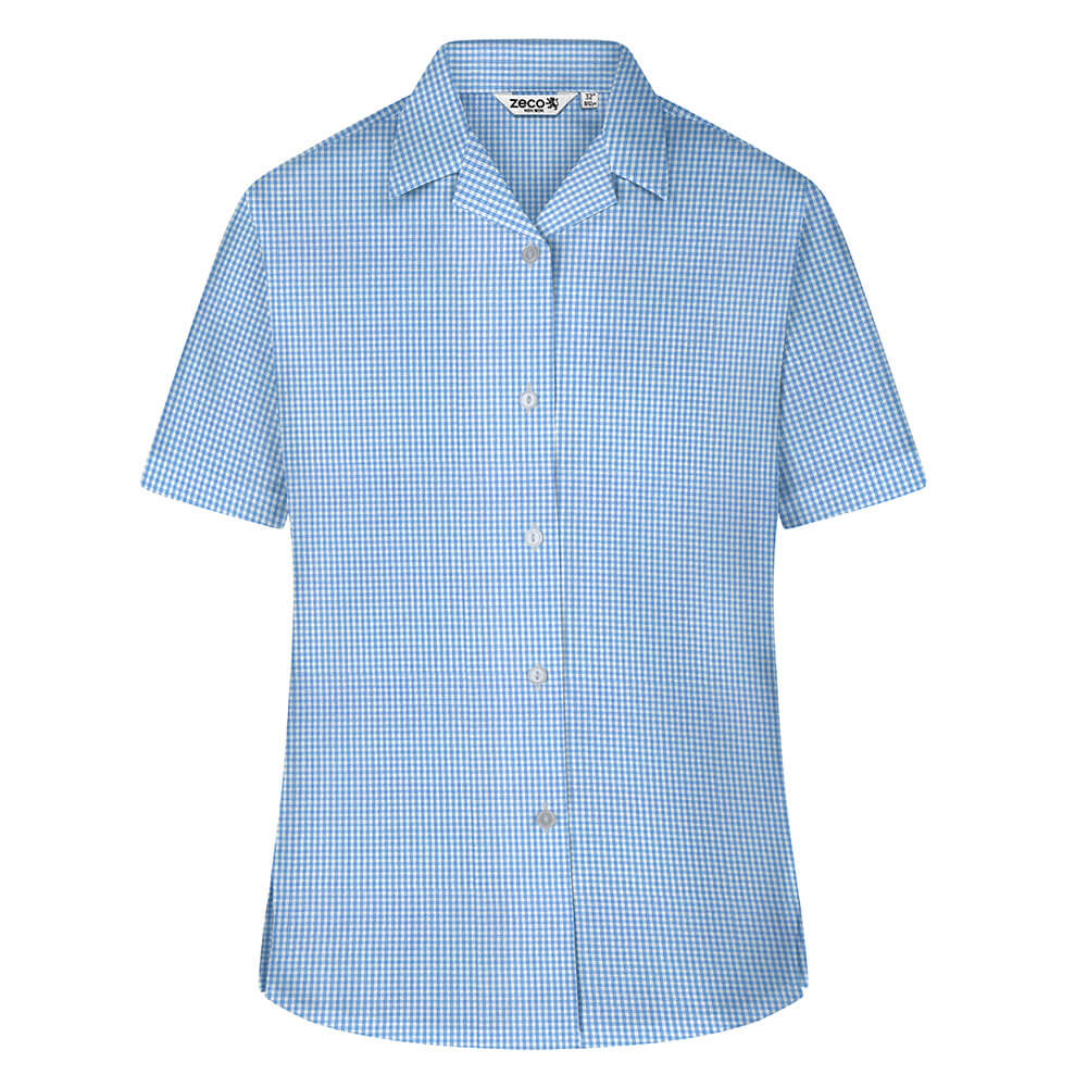 Checked Short Sleeve, Non Iron Revere Collar Eco-Blouse - Twin Pack (Made To Order)