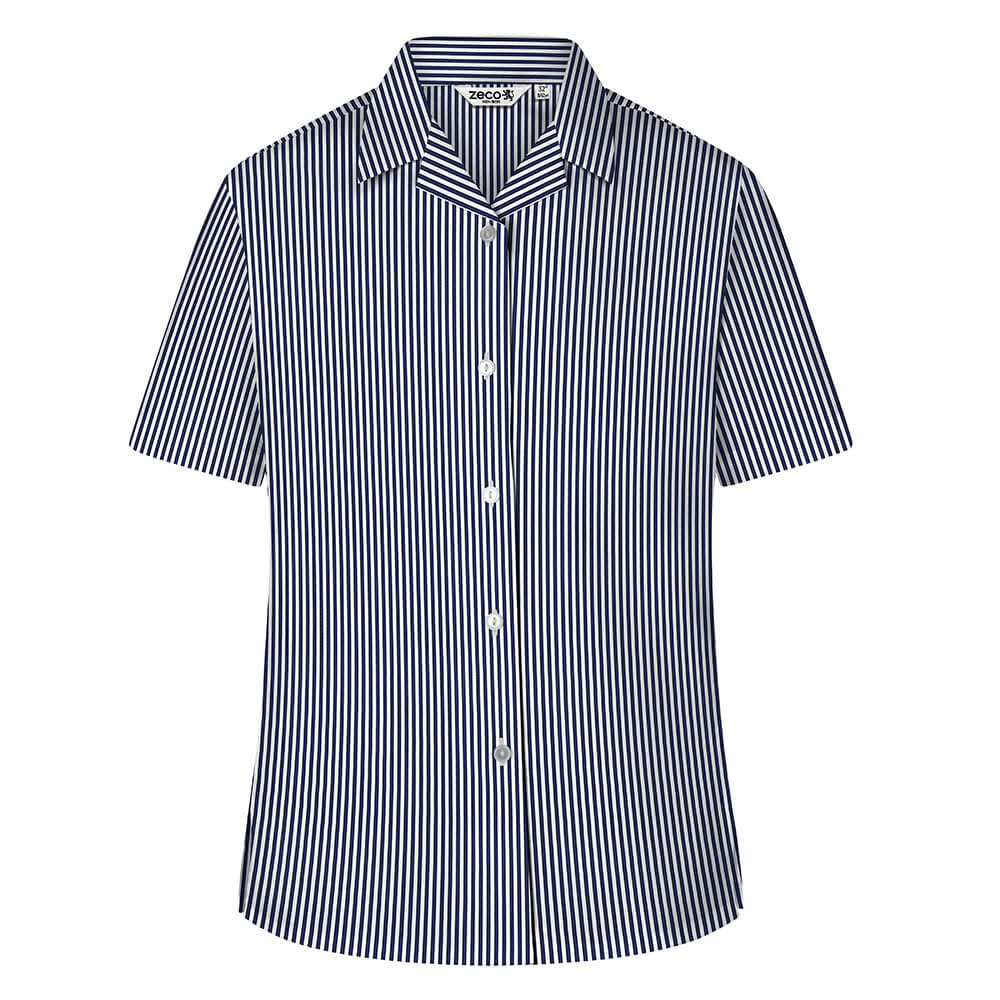 Printed Stripe Short Sleeve, Non Iron Revere Collar Eco-Blouse - Twin Pack (Made To Order)