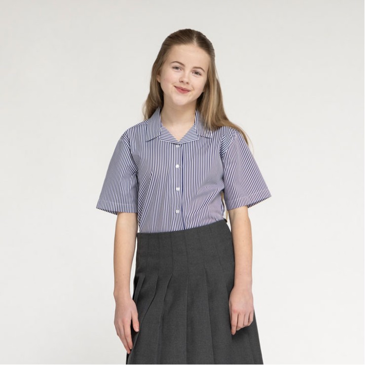 Printed Stripe Short Sleeve, Non Iron Revere Collar Eco-Blouse - Twin Pack