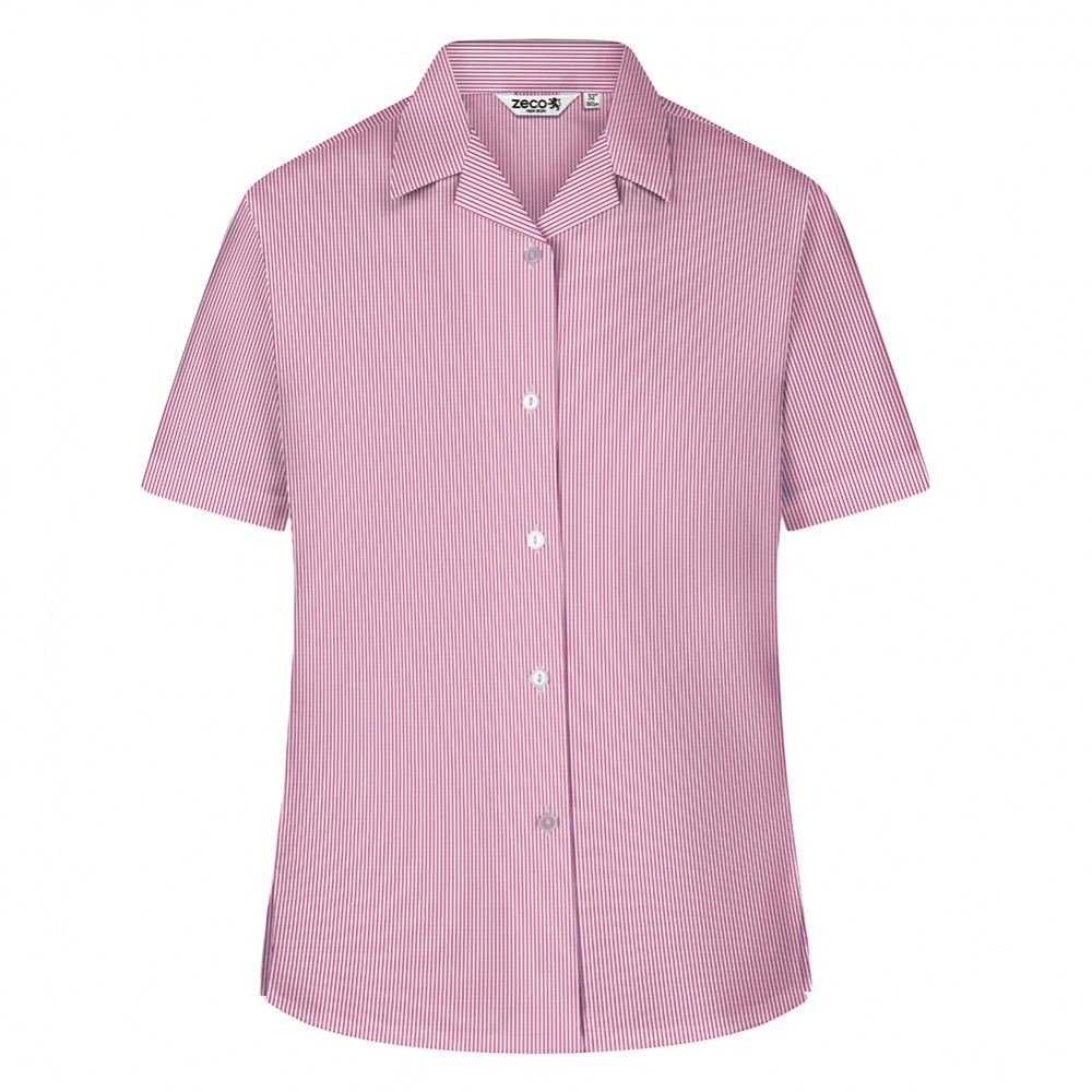 Woven Stripe Short Sleeve, Non Iron Revere Collar Eco-Blouse - Twin Pack (Made To Order)
